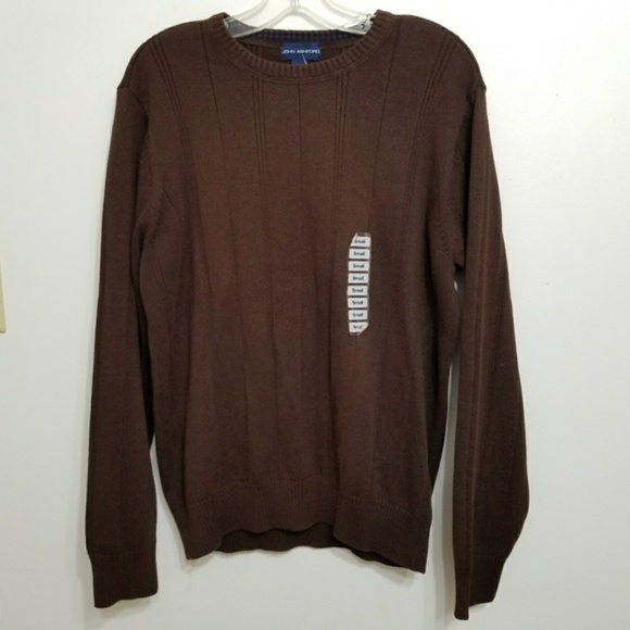 NWT John Ashford Men's Brown Cotton Knit Sweater - Picture 1 of 3
